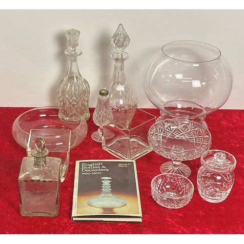 42 - Quantity of glass items incl. 3 decanters and a book about glass decanters