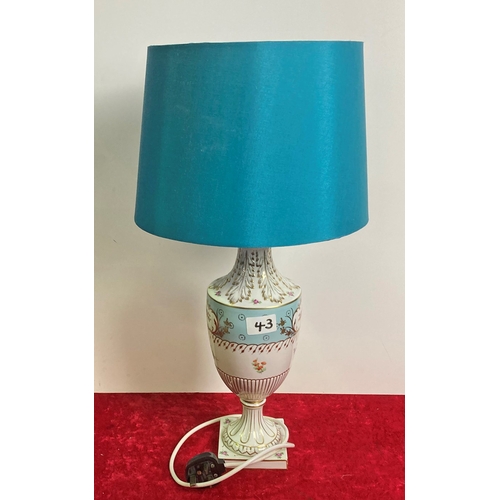 43 - Magnificent Dresden pottery lamp, base measures approx 38cm (excl. fitting & shade)