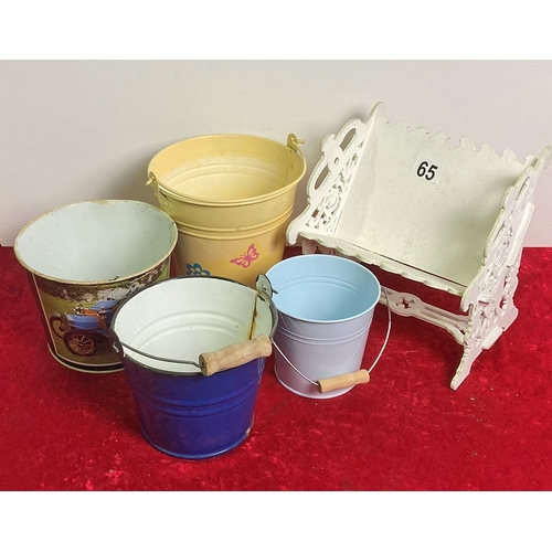 65 - Decorative buckets and a painted book rest