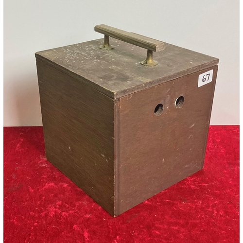 67 - Lidded square box with holes in the side, suitable for carrying a small animal / bird?