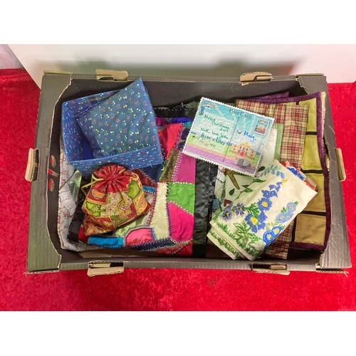 97 - Box of good quilt work and embroidered items