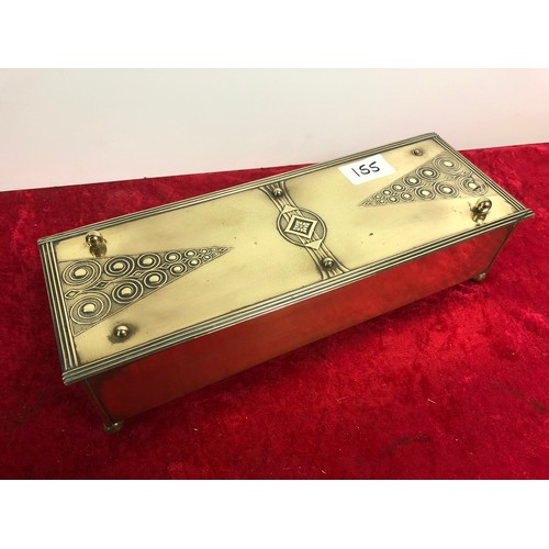 155 - Art Nouveau wood lined brass glove box by Carl Deffner, Esslingem, Germany - one round bobble missin... 