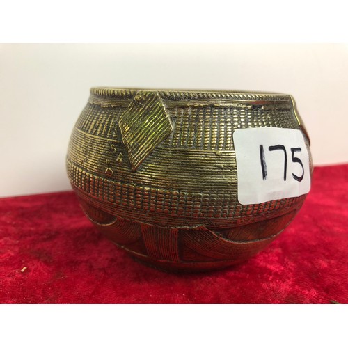 175 - Brass dish with interesting detail to emulate a bead basket, possibly African