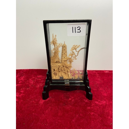 113 - Delicate Chinese cork carving in frame