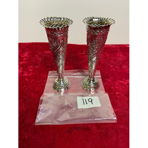119 - Pair of silver vases London 1893 William Coryns & Sons (weighted), 331g (including weights in base)