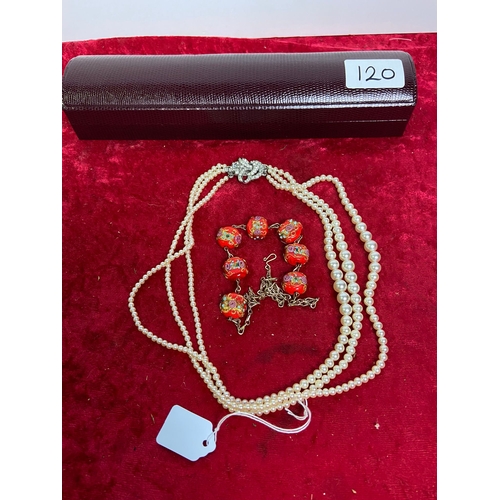120 - Murano necklace and 3 string pearls with lovely clasp