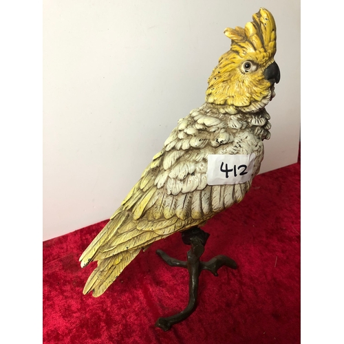 412 - Cold painted bronze Cockatoo parrot stamped 'B' for Bergman, height 15