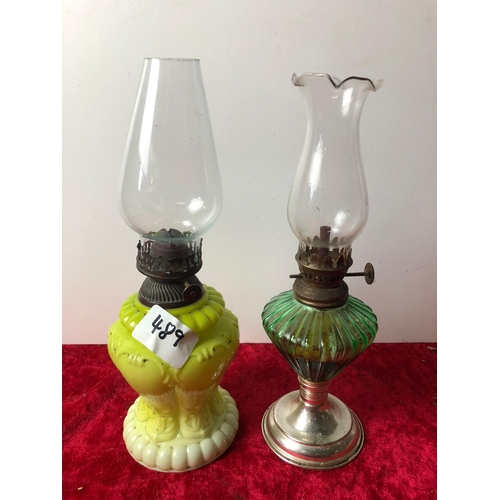 489 - 2 colourful and very pretty oil lamps A/F