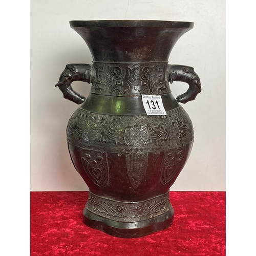 131 - Magnificent bronze vase on wooden base, approx 40cm tall excluding wooden base