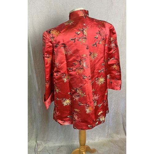 116 - Stunning coral coloured embroidered ladies oriental silk Jacket, by Wei Tin Chen Tailor, Singapore