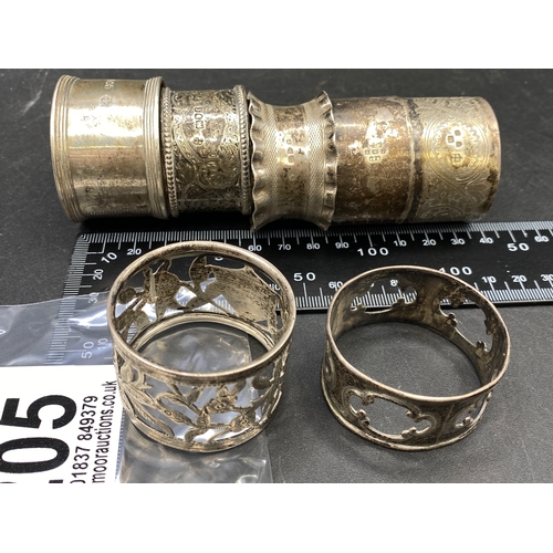 205 - 7 different silver napkin rings, 160g total