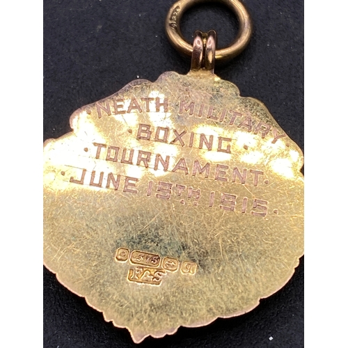 441 - Gold Neath military 1915 boxing tournament fob, 9ct gold, 5g