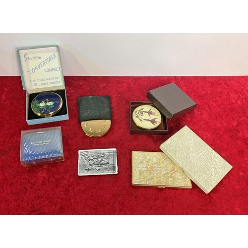 159 - Vintage cigarette case, mirrors and ladies compacts including a boxed unused Stratton example with a... 