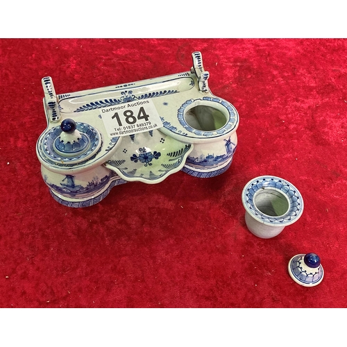 184 - Beautifully decorated Delft inkwell with some repairs