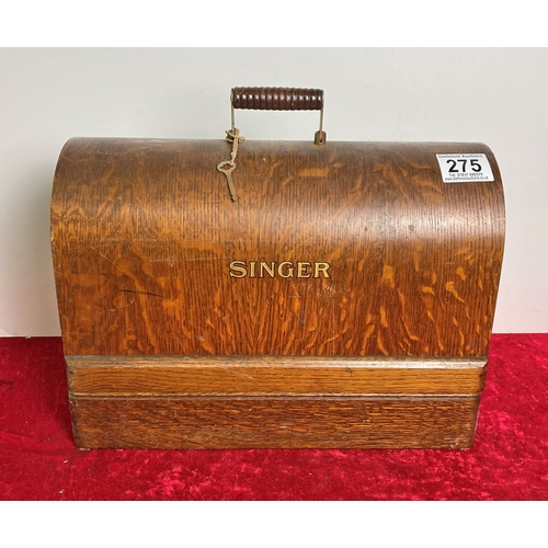 275 - Wooden cased vintage Singer hand sewing machine