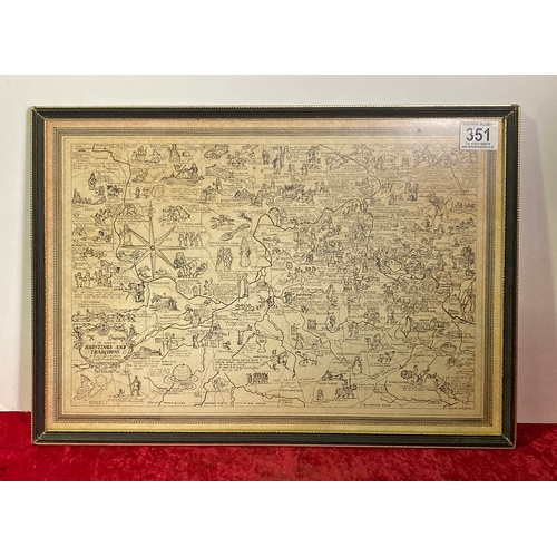 351 - Large framed map entitled 'A survey of the Numerous Hauntings and Traditions of East Berkshire, Sout... 