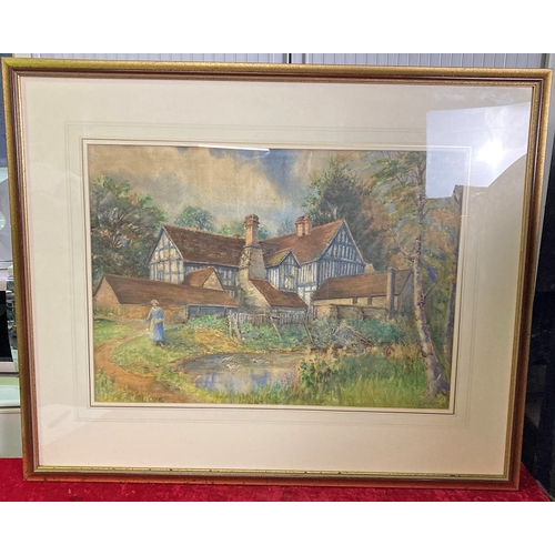 355 - William H Perks; a large and impressive 19thC watercolour of a house & gardens with duck pond and fi... 