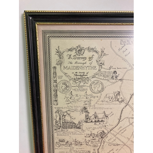 375 - Large framed map entitled 'A survey of the Borough of Maindenhythe in the County of Berkshire' by M ... 