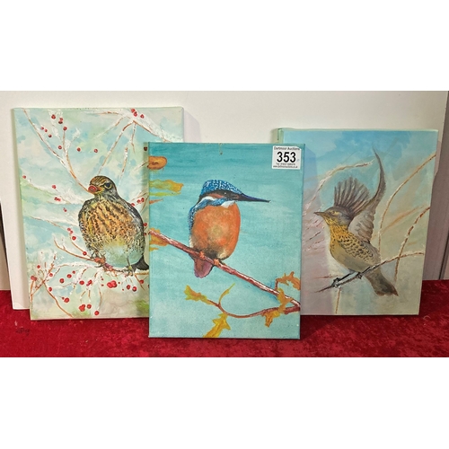 353 - Three unsigned canvas paintings of birds