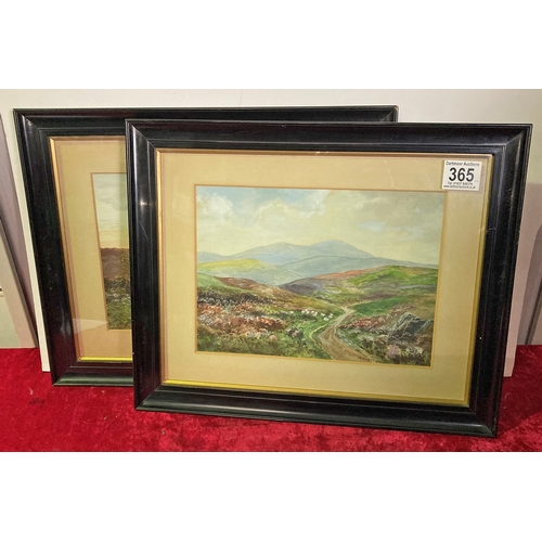 365 - Two f/g watercolours of moorland scenes signed M. Evans 1919 - frames measure approx 56cm x 45.5cm