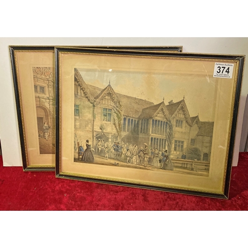 374 - Two f/g prints of Ockwells, Berks and Holland House, Kensignton  - frames measure approx 55cm x 42cm