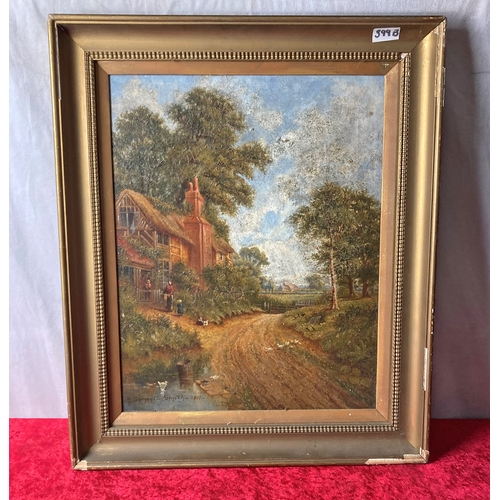 399B - R Dumont-Smith, pair of oil paintings on canvas of scenes with cottages, figures 			& ducks etc,  51... 