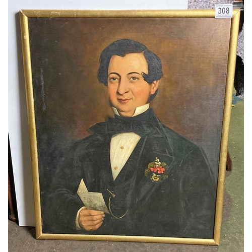 308 - Unsigned oil painting of a noble man- frame approx 67.5cm x 78cm