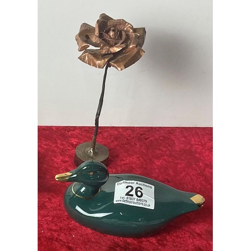 26 - Hand forged ‘Rose’ and lovely green and gold duck