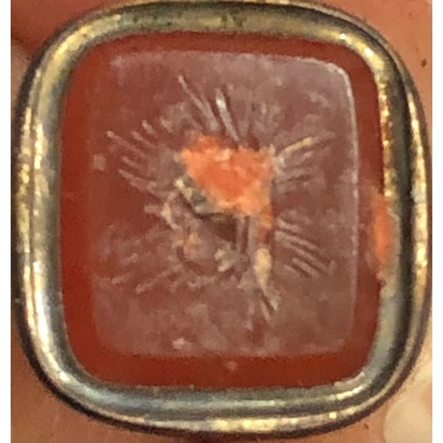 434 - Antique split ring with two miniature fobs