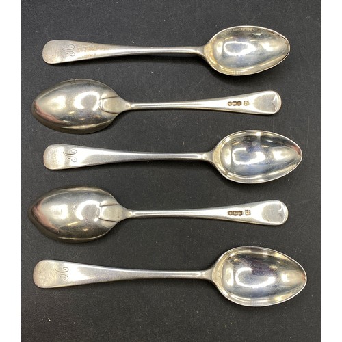 240 - Set of five monogrammed silver teaspoons, 1927-28, 100g