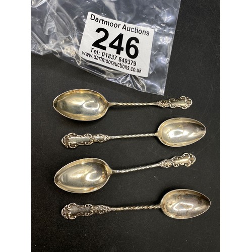 246 - Four silver condiment spoons, Birmingham 1888-9, 33g