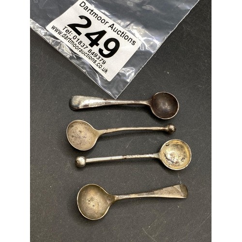 249 - Four silver salt spoons, 24g