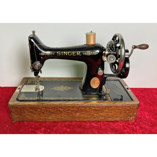 97 - Wooden cased vintage Singer hand sewing machine