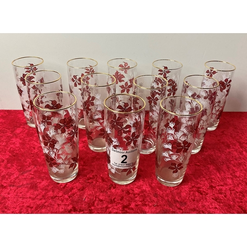 2 - A set of retro painted drinking glasses with gold rim