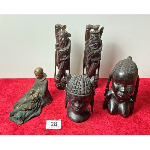 28 - Wooden ethnic, Oriental, and African figures