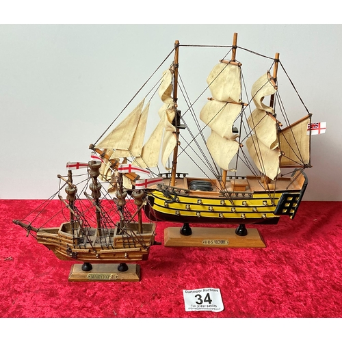 34 - Models of HMS Victory and the Mary Rose