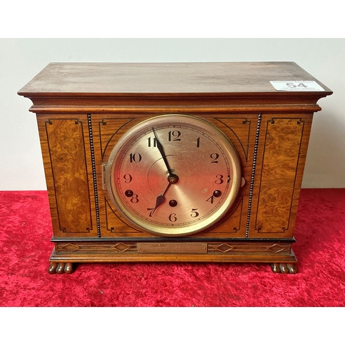 54 - Woodcase mantel clock with plaque inscribed to 