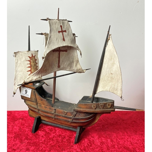 9 - Wooden sailing Galleon boat on stand a/f