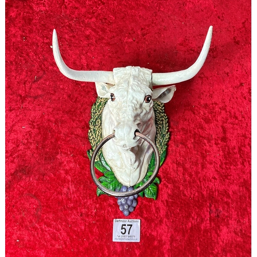 57 - Cast Iron Bulls Head plaque measures approximately 18 cm x 16 cm