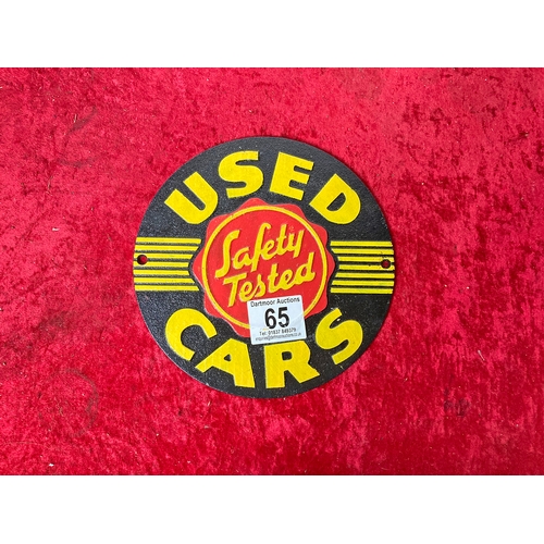 65 - Cast Iron Safety Tested Used Car Sign - Circular 23 cm