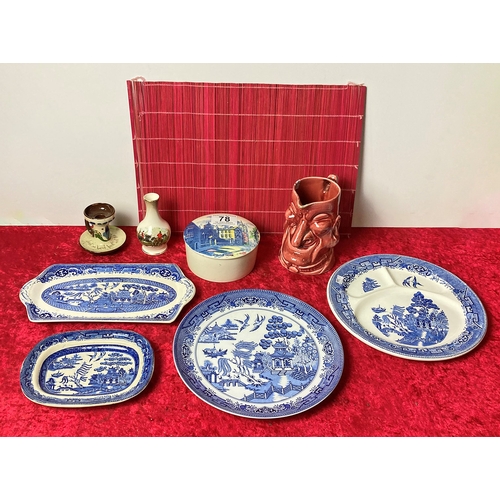 78 - Mixed china including Blue and White Willow pattern plates and dishes, St Martin Marmalade pot, and ... 