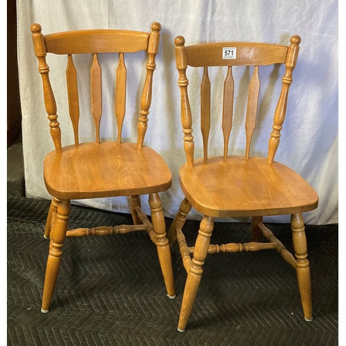 527 - Pair of good pine stick back chairs