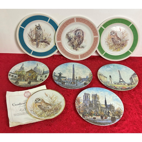 132 - Four owls collector plates along with 4 Limoge collector plates of Paris - 3 with certificates