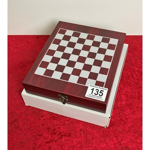 135 - 1 brand new boxed chess set along with a brand new boxed card and dice set