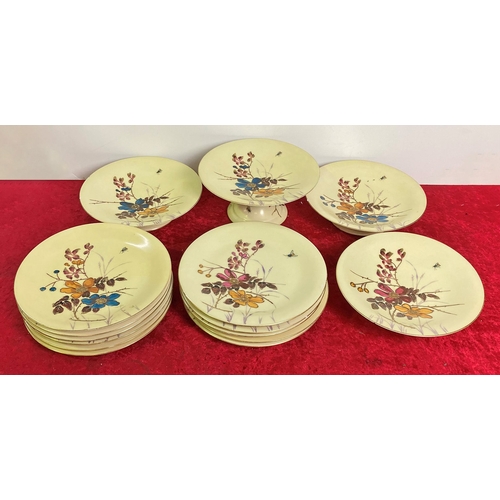 137 - Beautifully hand painted cake stands and matching plates