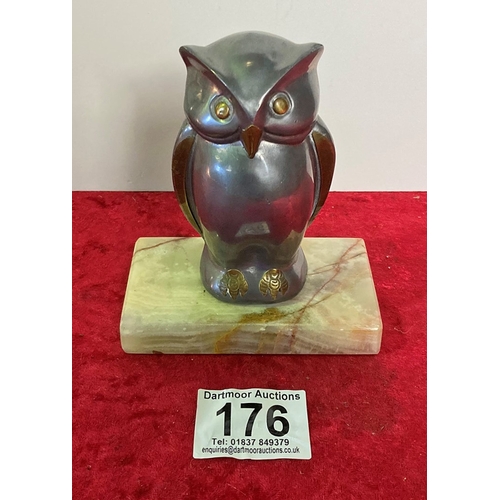 176 - Metal owl on a marble plinth