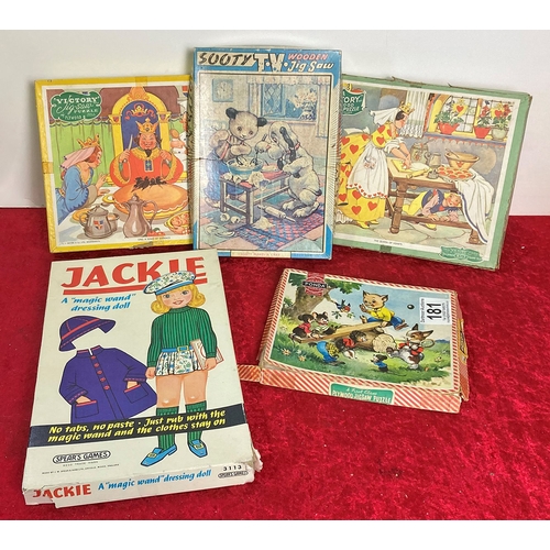 181 - 4 vintage jigsaws and A Jackie magic wand dressing doll