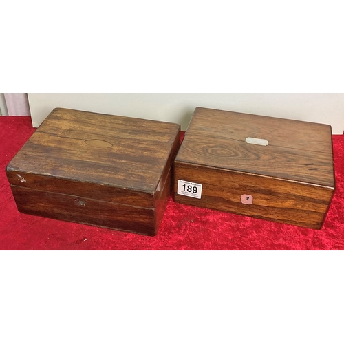 189 - 1 wooden writing box and a wooden writing slope