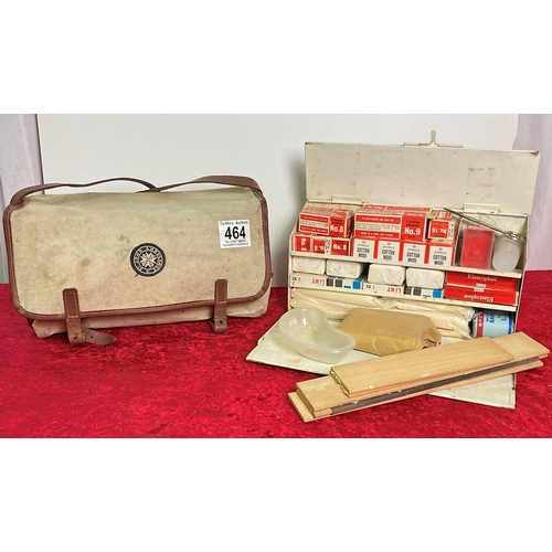464 - St Johns Ambulance canvas bag containing First Aid kit with original unused contents in a metal carr... 