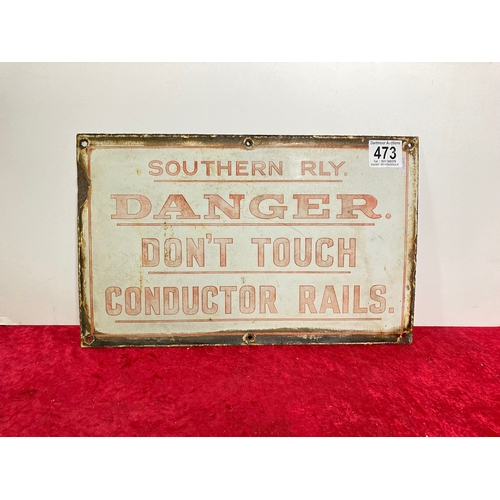 473 - Vintage Southern Railway enamel sign ...Danger dont touch conductor rails